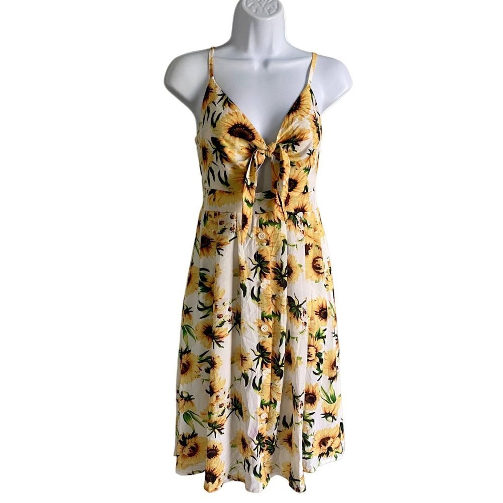 Ecowish Sunflower Dress with Front Tie and Cutout Size Small NEW NWT